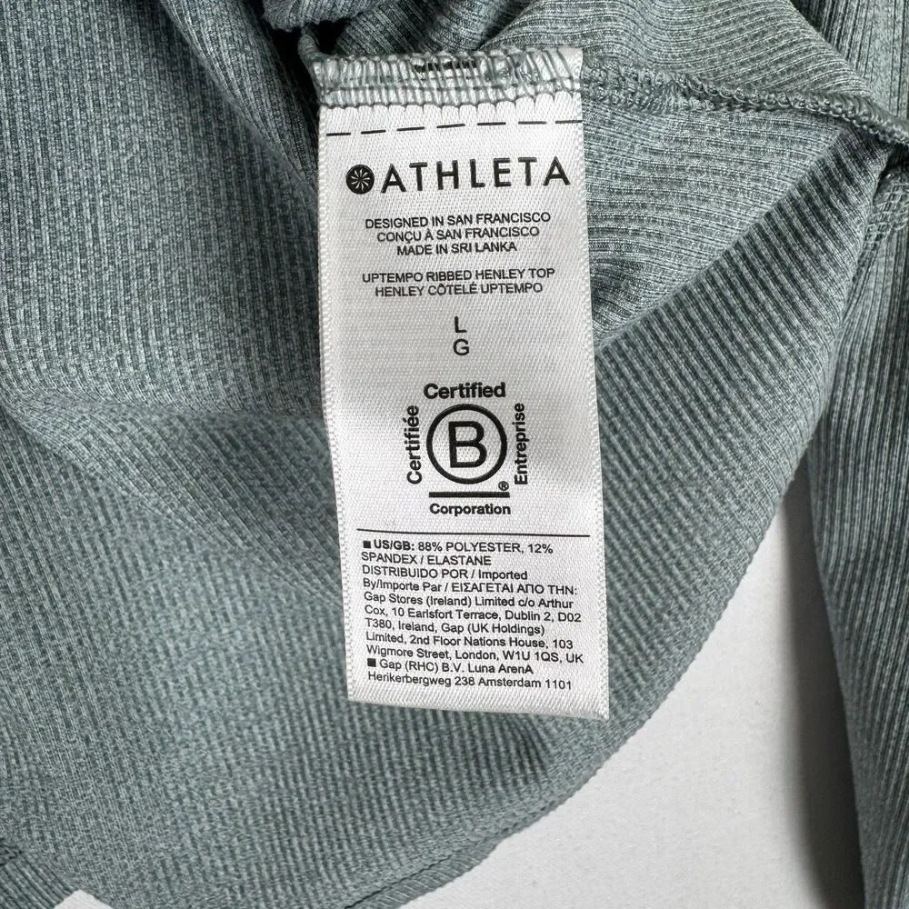 Athleta Top Womens Large Green Uptempo Ribbed Knit Henley‎ Comfy Soft Stretch - Picture 12 of 15
